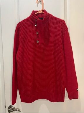 Tommy Hilfiger 100% Cotton Men’s Red Button Waffle Knit Sweater L